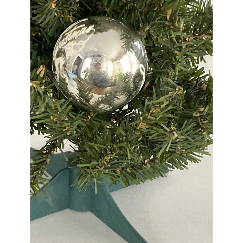 Vintage Shiny Brite Silver MERRY CHRISTMAS Mica Stenciled Ball Ornament Holiday